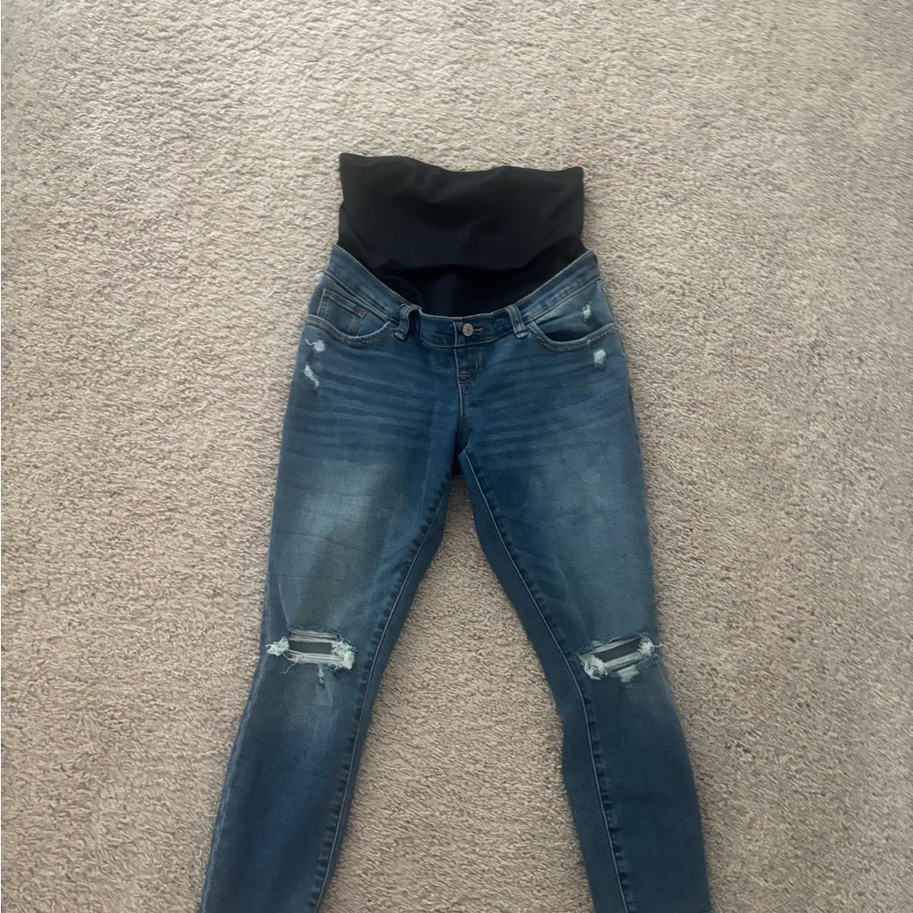 Maternity Abercrombie & Fitch Blue Skinny Jeans with Distressed Details